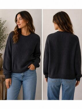 Micaela Greg Navy Chunky Knit Cotton Sweater Size Small